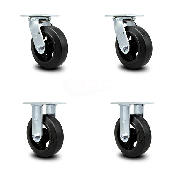 6 Inch Rubber on Steel Caster Set with Ball Bearings 2 Swivel 2 Rigid SCC